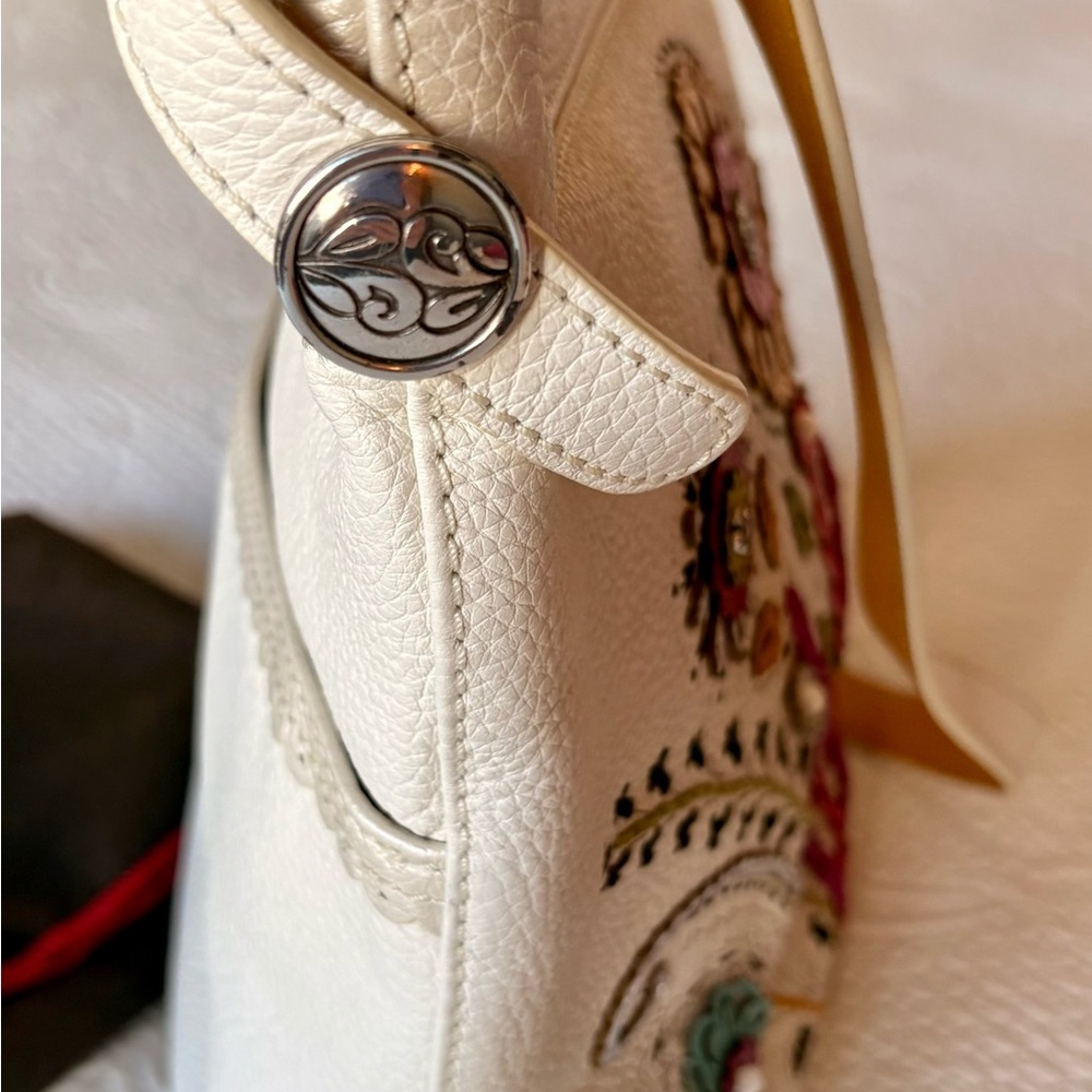 Brighton Hazel Floral Embroidered White Leather Shoulder Bag - Picture 9 of 11